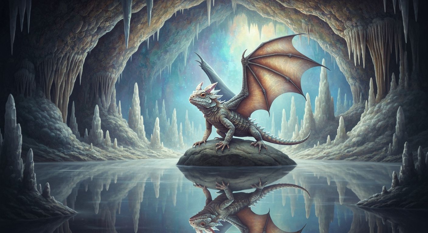 Winged Lizard in Crystalline Cave: Digital Matte Painting