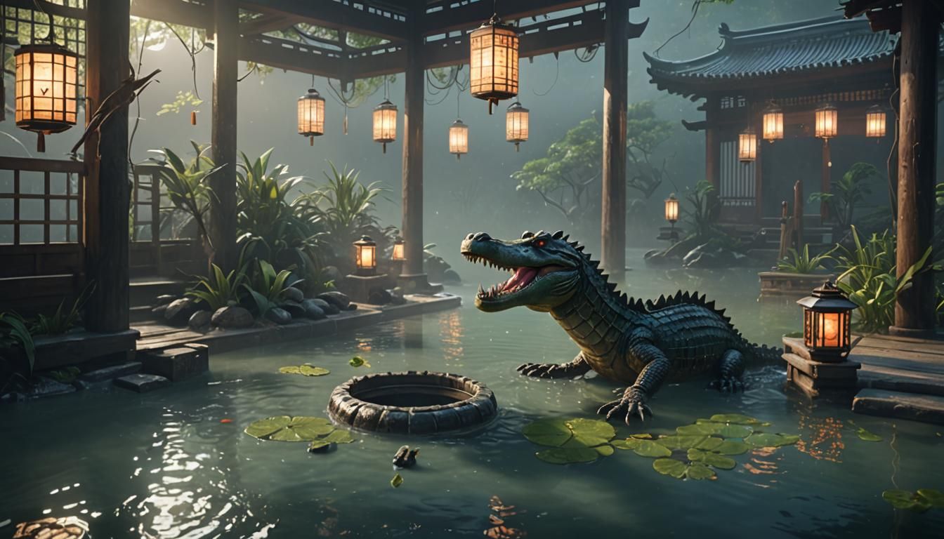 Mysterious Crocodile Bath in Japanese Style