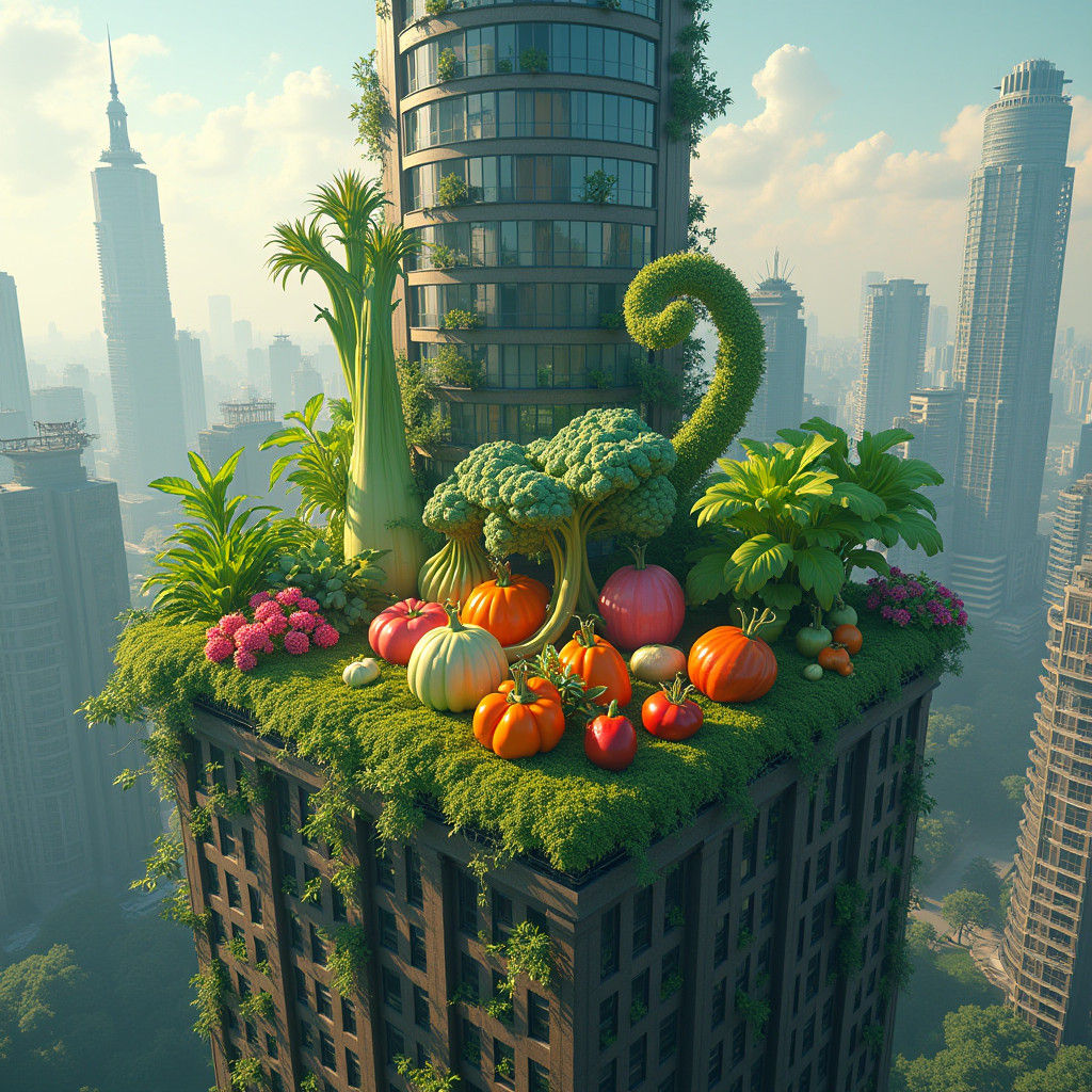 Giant Vegetables Grow Atop Skyscraper Garden