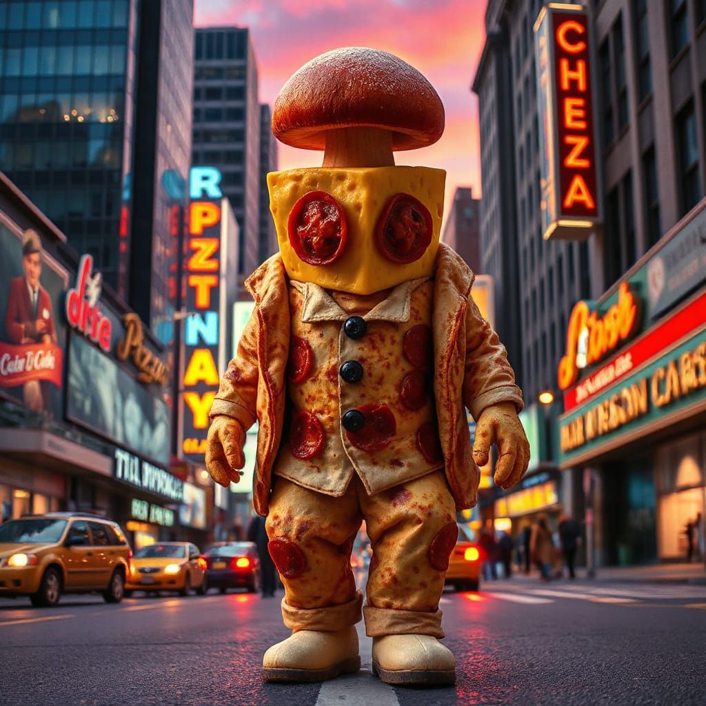Cheese Monster in New York: Hyperrealistic Concept Art