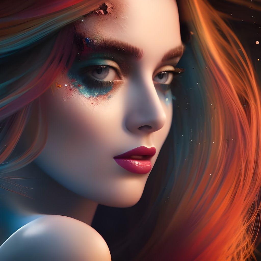 Brunette Girl Portrait with Paint Splashes