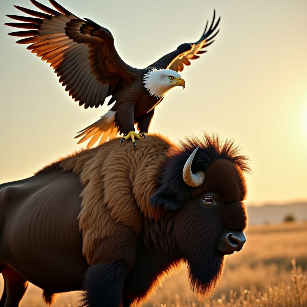 Hyper-realistic, sweet, enchanting, fluffy bald eagle sits o...