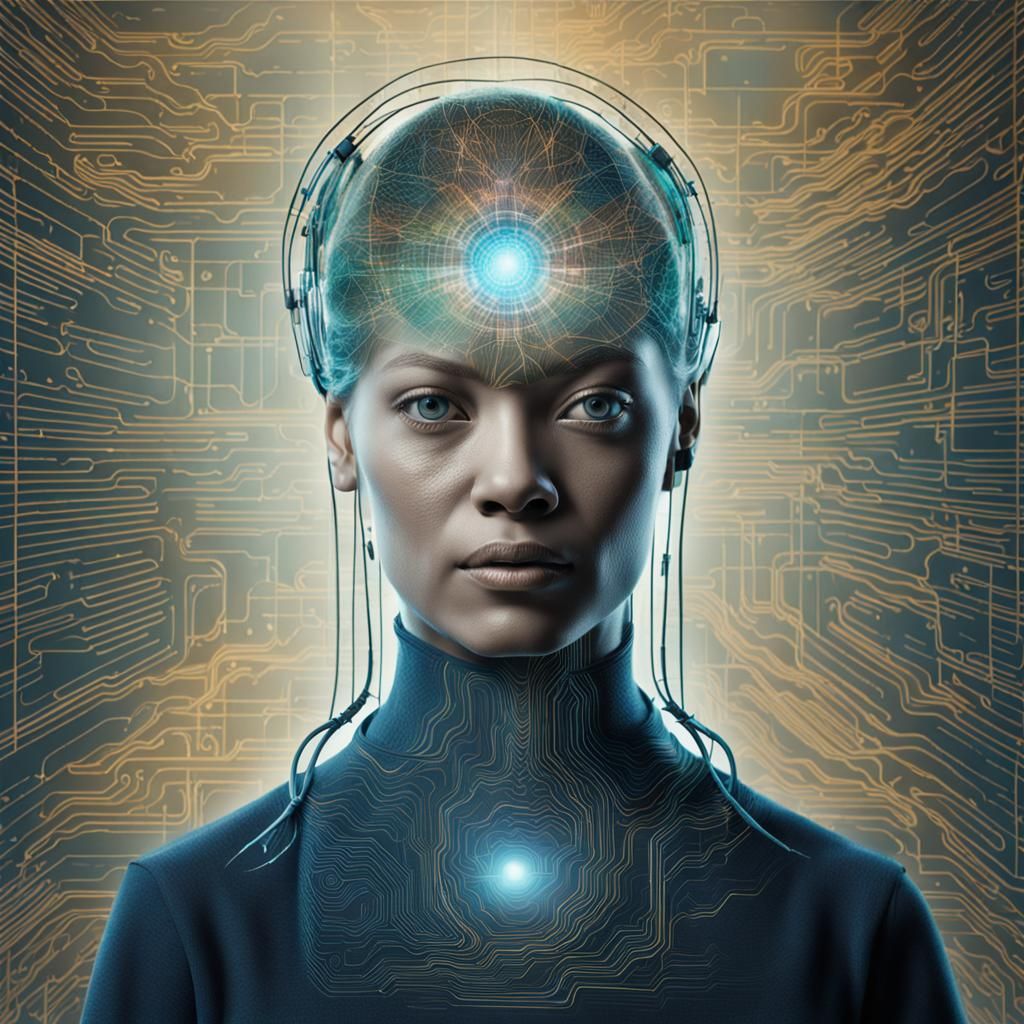 Biometric Neurographic Woman Portrait in Natural Light