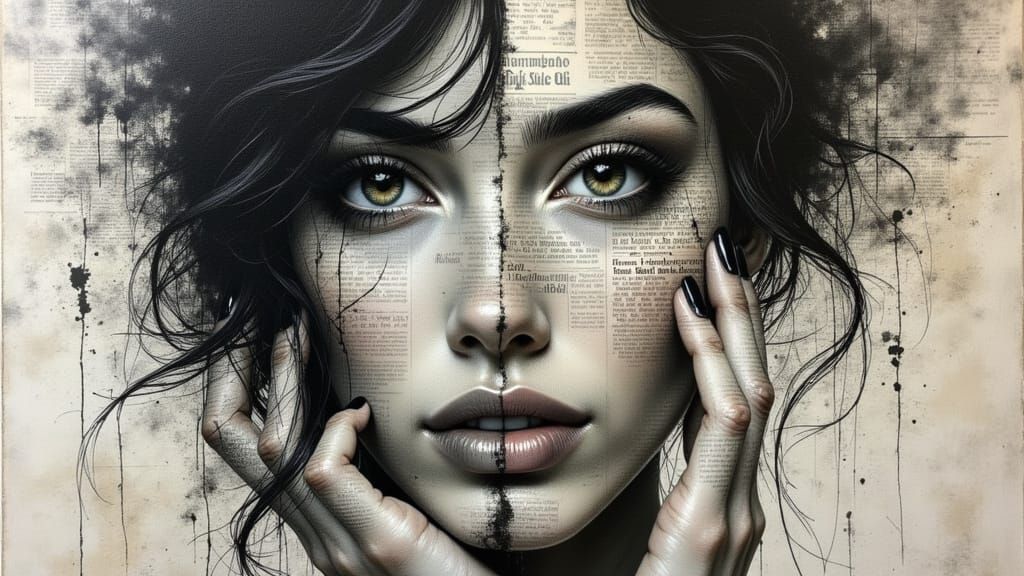 Split Portrait: Acrylics and Newspaper Collage