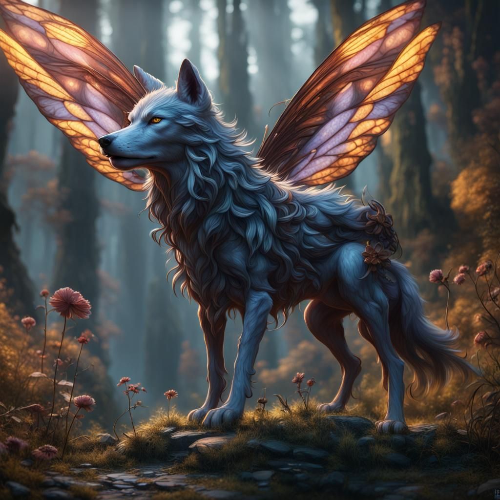 Fantastical Wolf Fairy in Detailed Matte Painting
