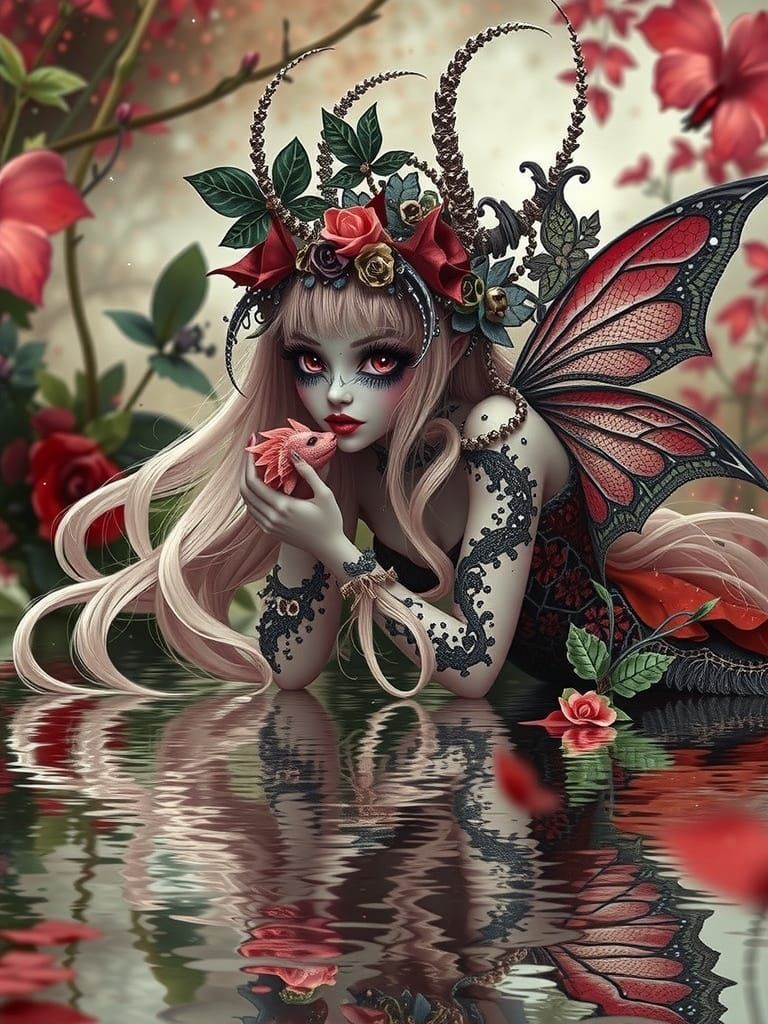 A ravishing female fairy, 3/4 profile, with long flowing lig...