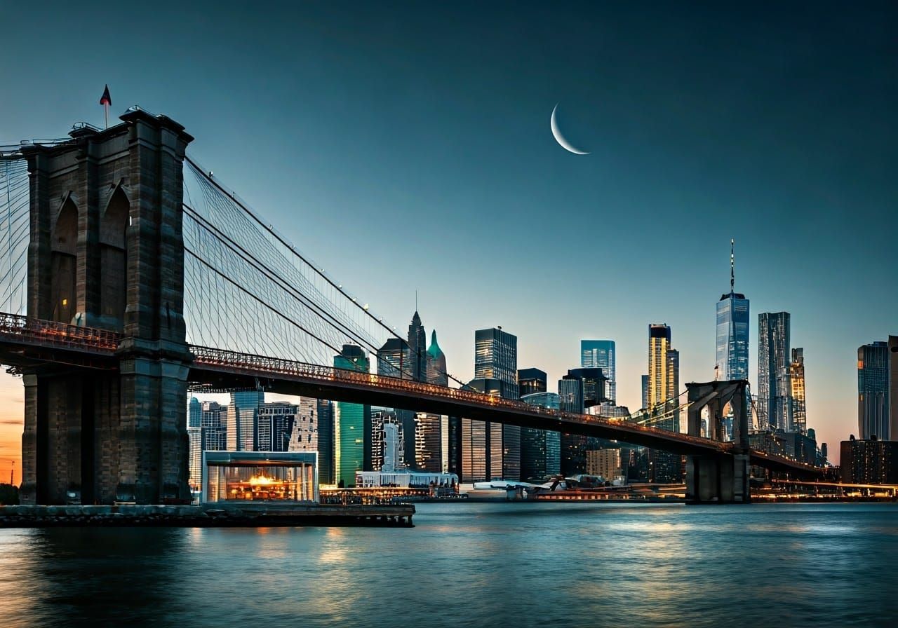 Majestic Cityscape at Dusk in Futuristic Style