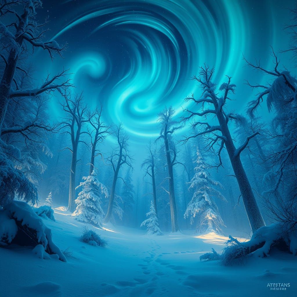 Ethereal Winter Solstice Scene in Hyper-Realistic Style