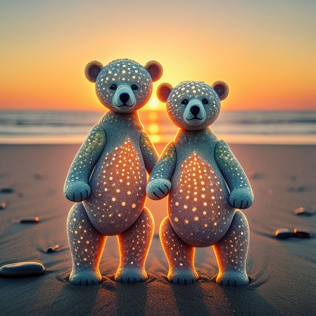 Sea Glass Couture Bear-Orchids in a Dream Realm