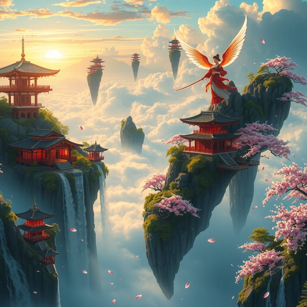 Japanese Sky Paradise with Sword Maidens
