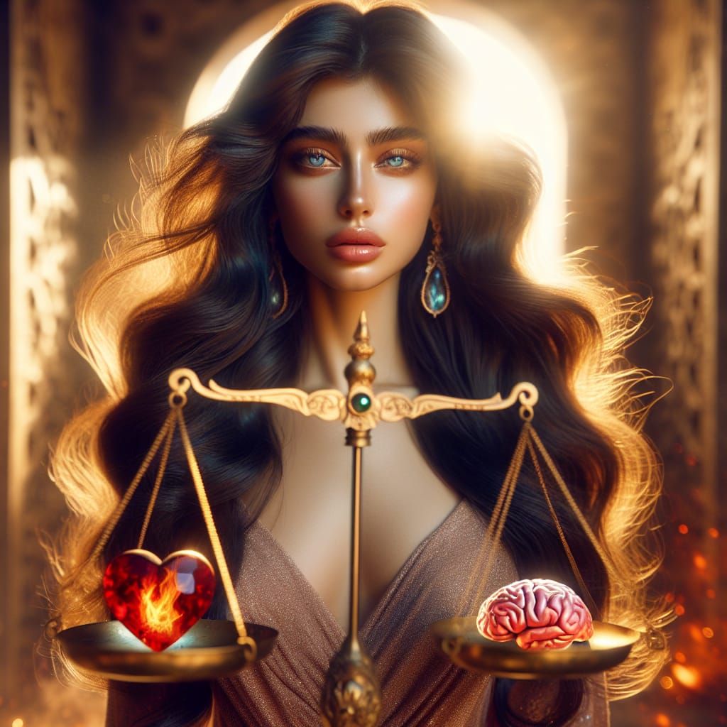 Balanced Beauty: Woman with Scale in Mystic Light