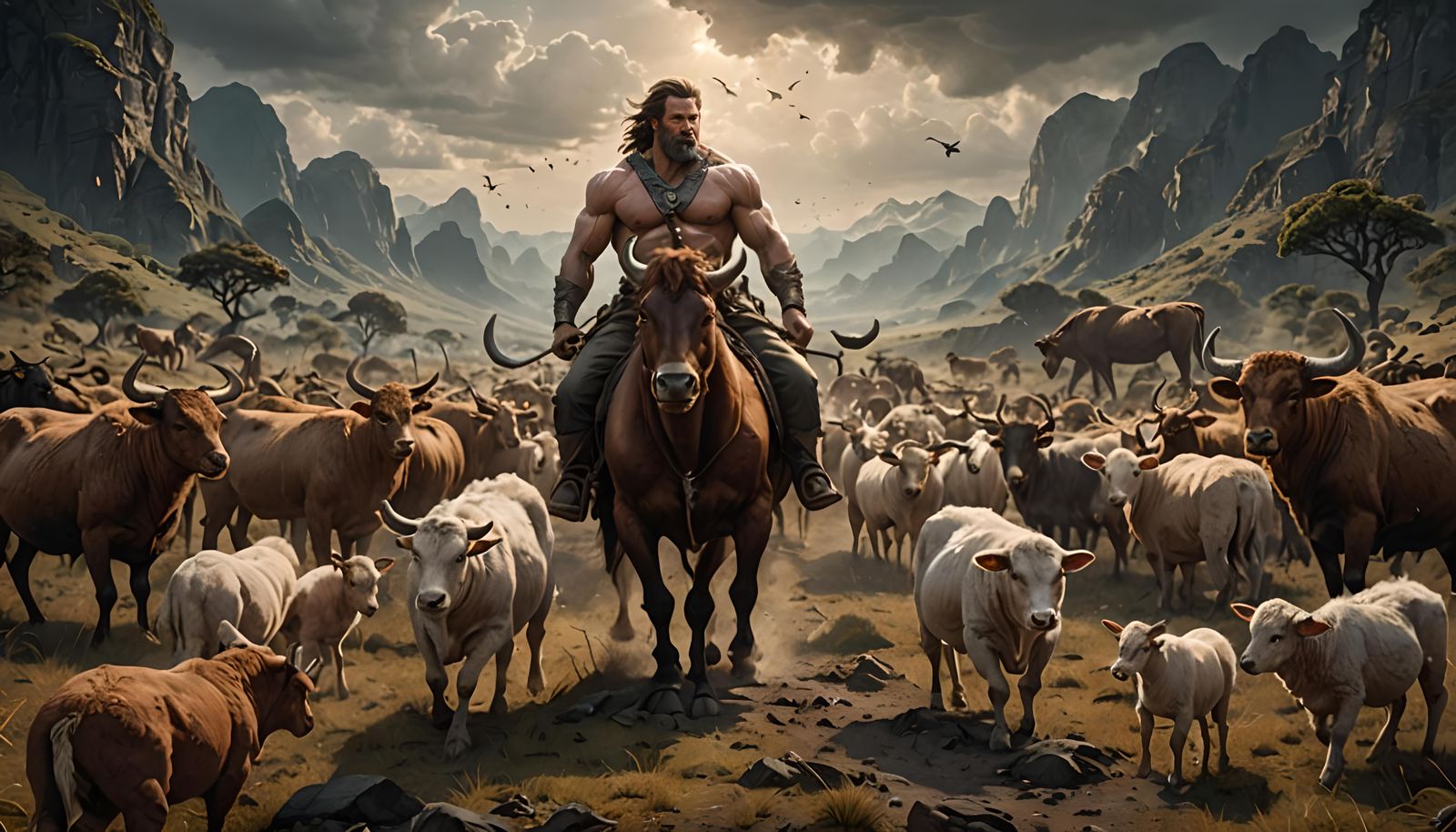 Epic God Surrounded by Animals: Digital Matte Painting