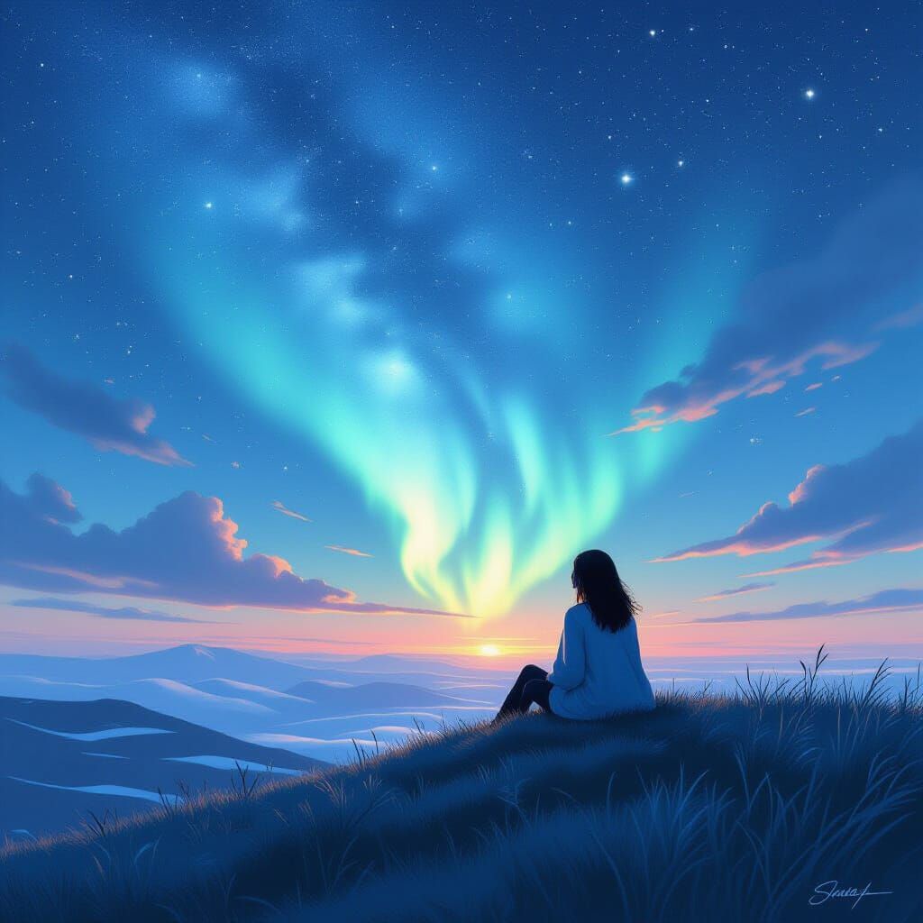 Girl Gazing at Milky Way in Gurney Style