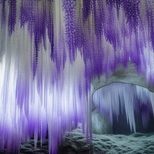 Wisteria Garden in Ice Cavern: Gothic Dark Fantasy