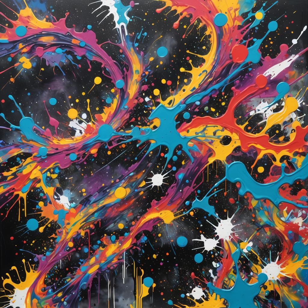 Polychromatic Galaxies in Graffiti Splash Art Style