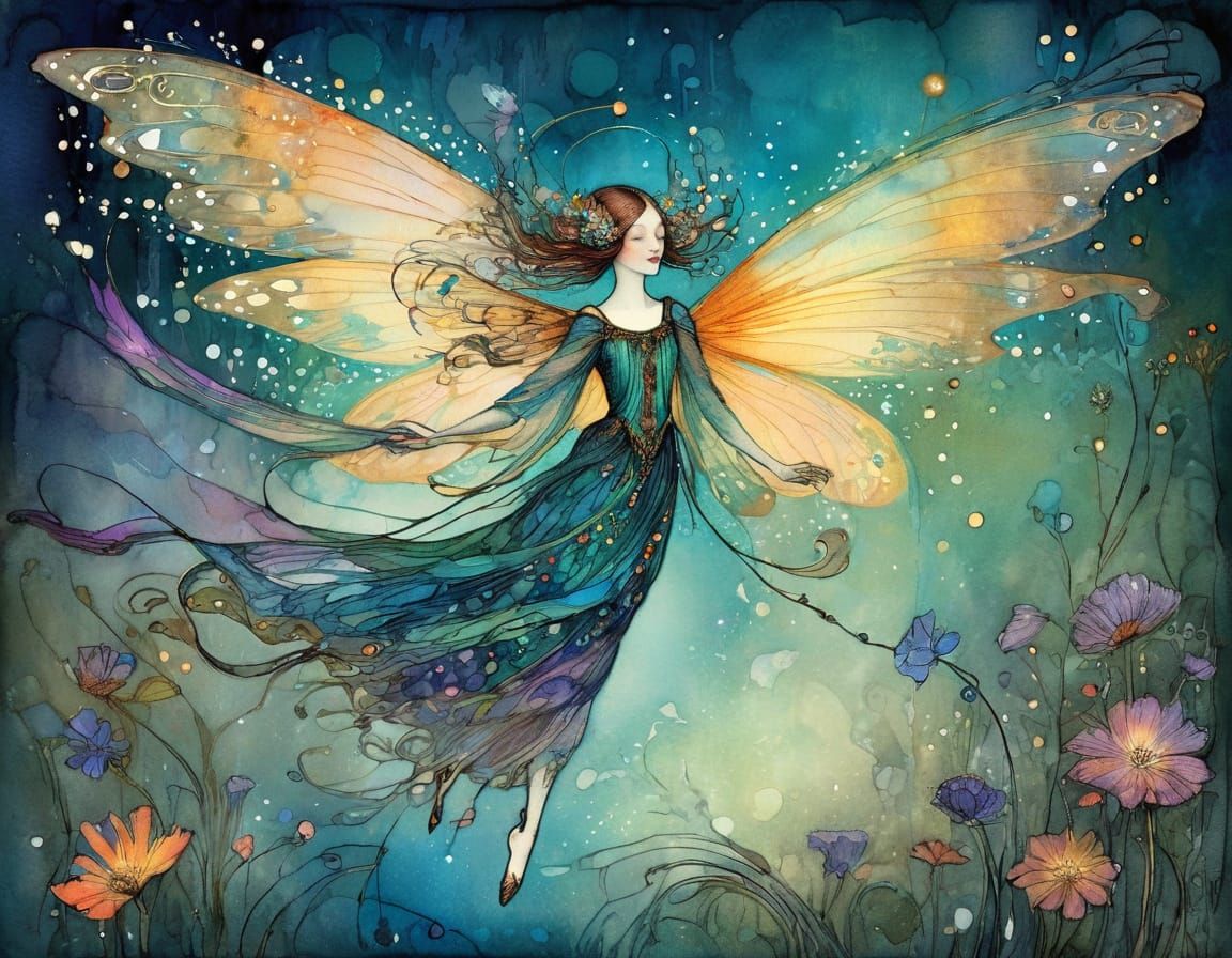 Delicate Fairy with Ethereal Wings in Vibrant Colours