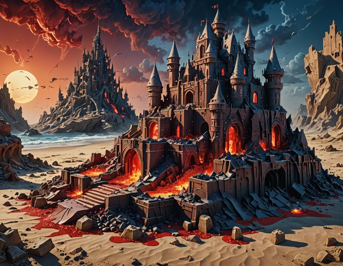 Cyberpunk Sandcastle: Hyper-detailed Dieselpunk Surrealism