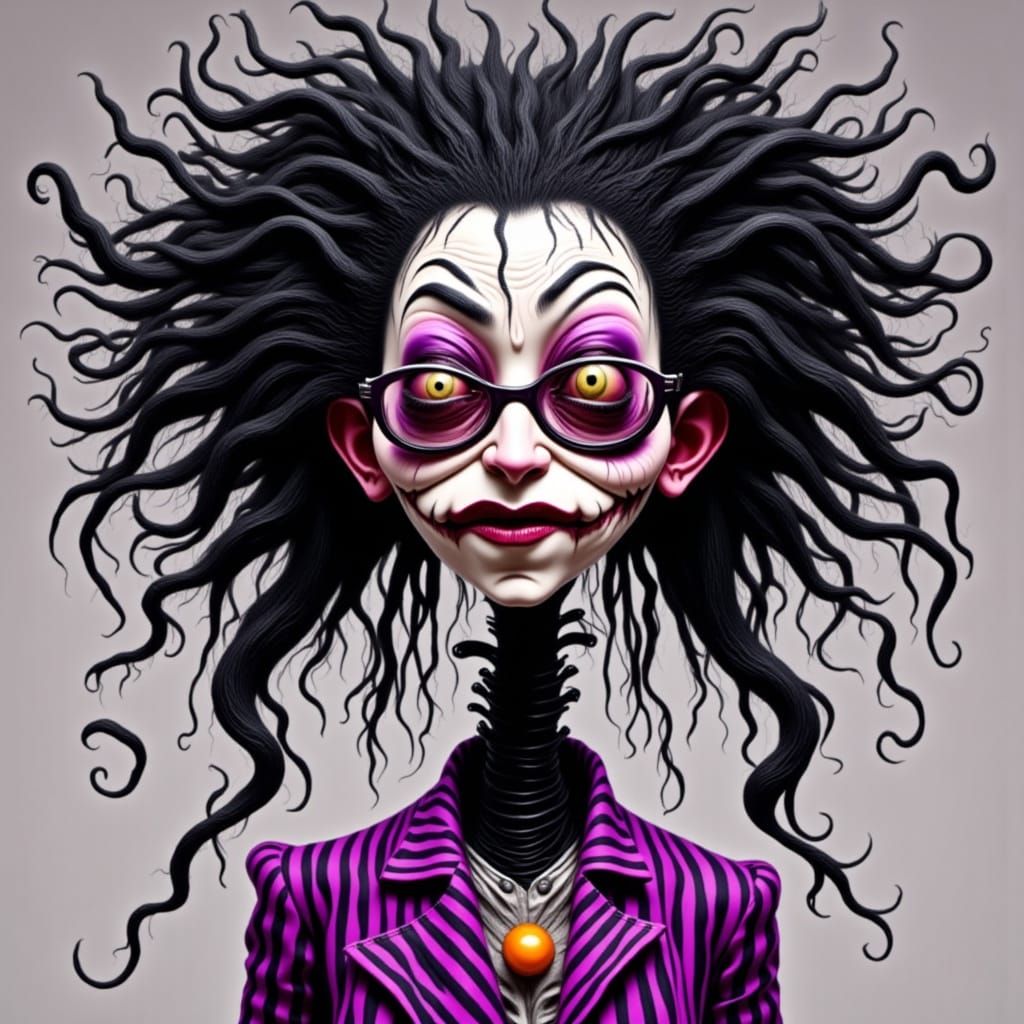 Eccentric Purple Striped Lady in Stylized 3D