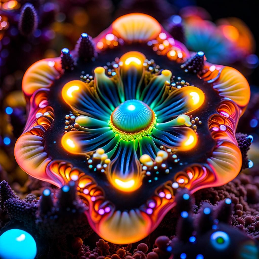 Bioluminescent Amoeba with Glowing Orbs: Glass Art