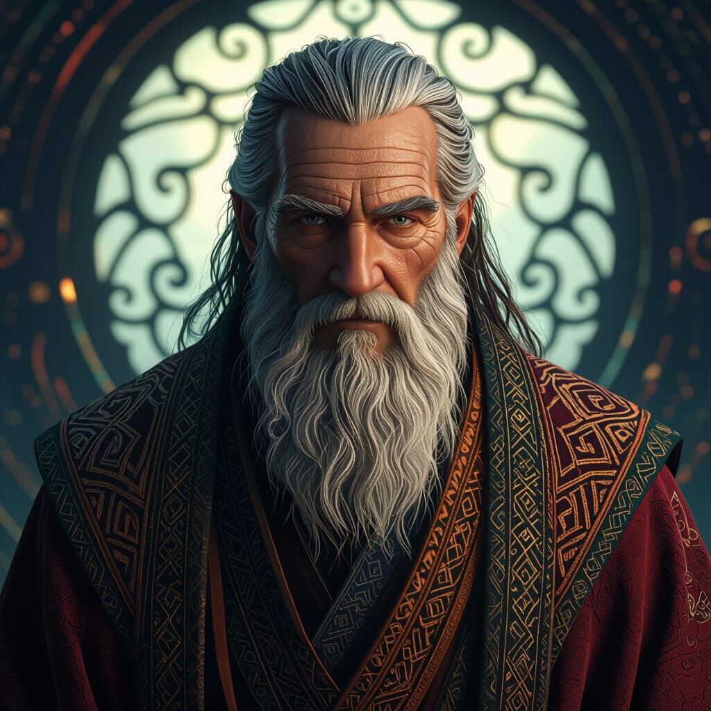 Mystical Old Man Portrait in High-Fantasy Style