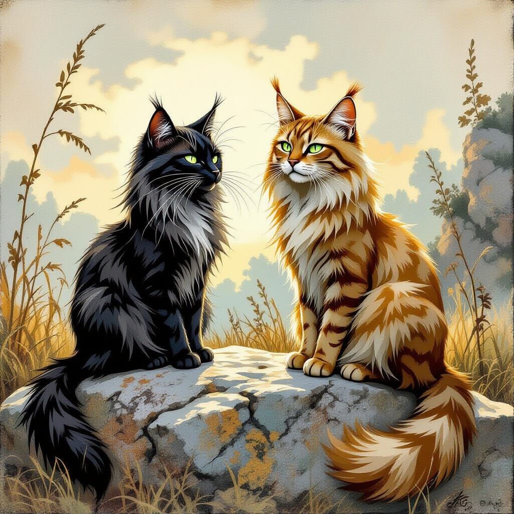 Three Elder Cats in Earthy Tones