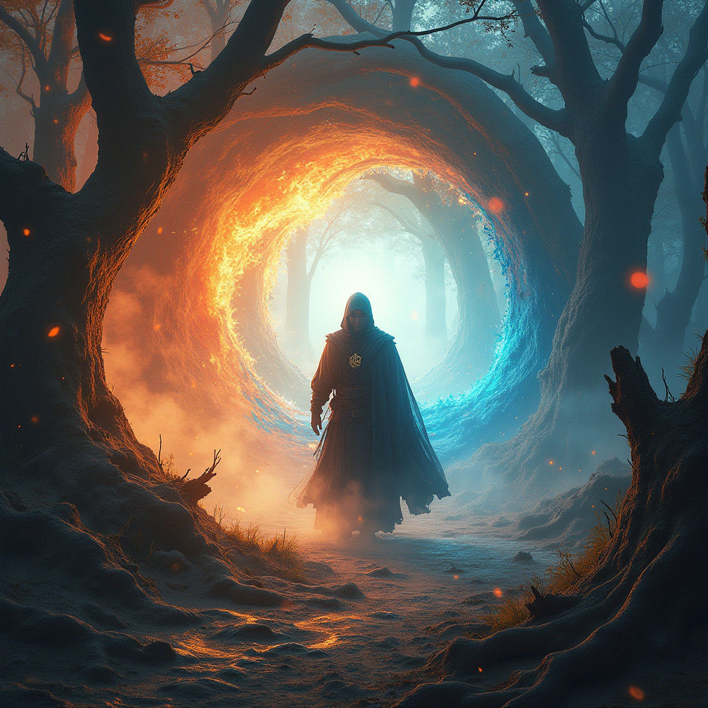 Elemental Ninja in Swirling Vortex of Magic