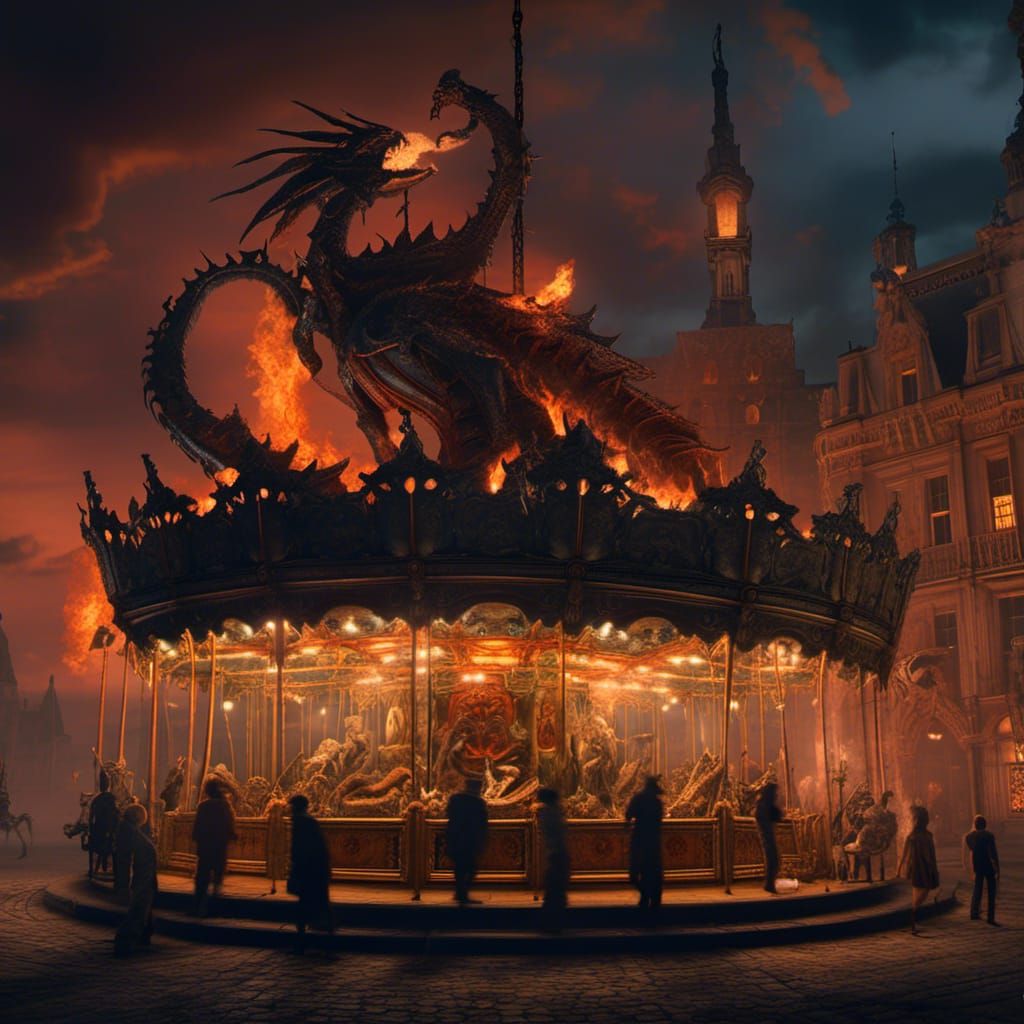 Grim Reaper Dragon Carousel in Dark Fantasy Style