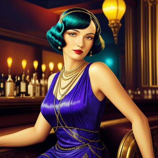 Flapper at Art Deco Speakeasy in Triadic Colors