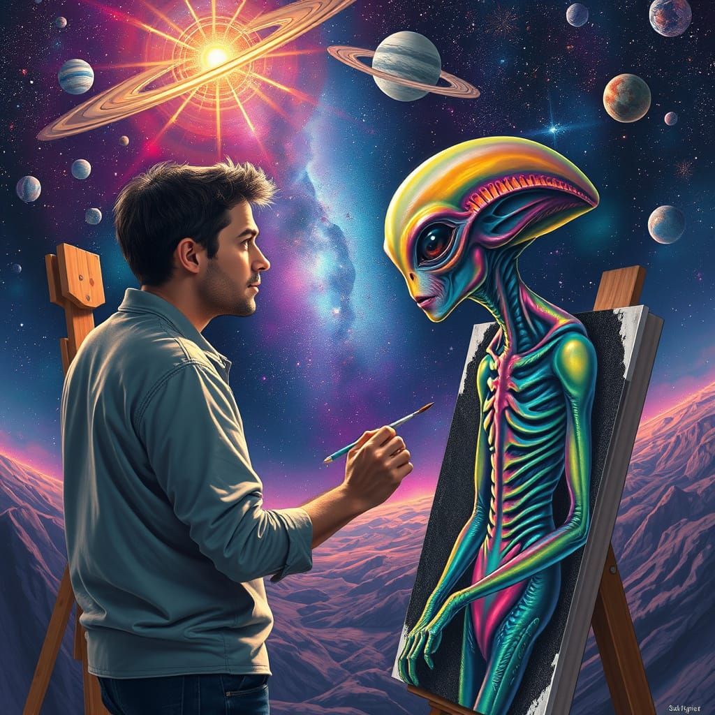 Artists Painting Each Other in Outer Space