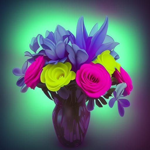 Synthwave Neon Flower Bouquet in Retro Style