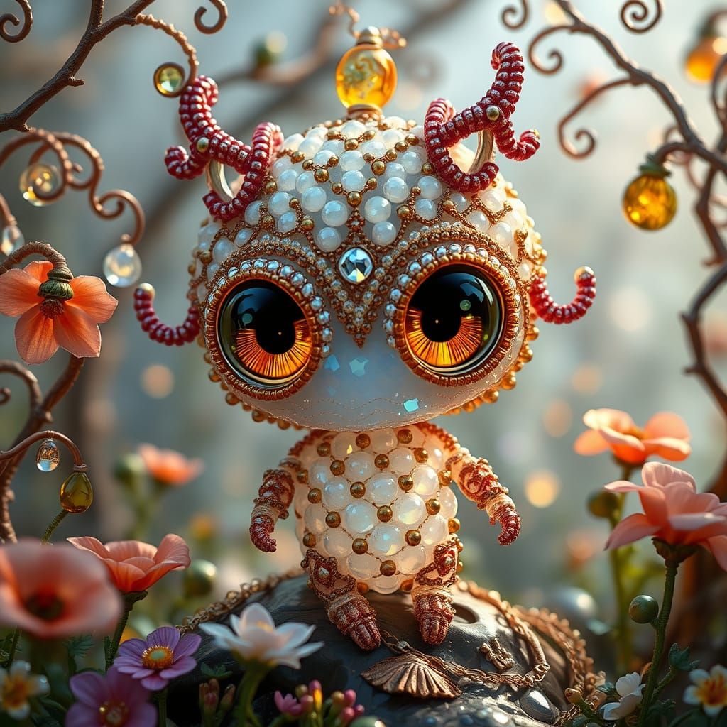 Beaded Chibi Creature in Mystical Garden