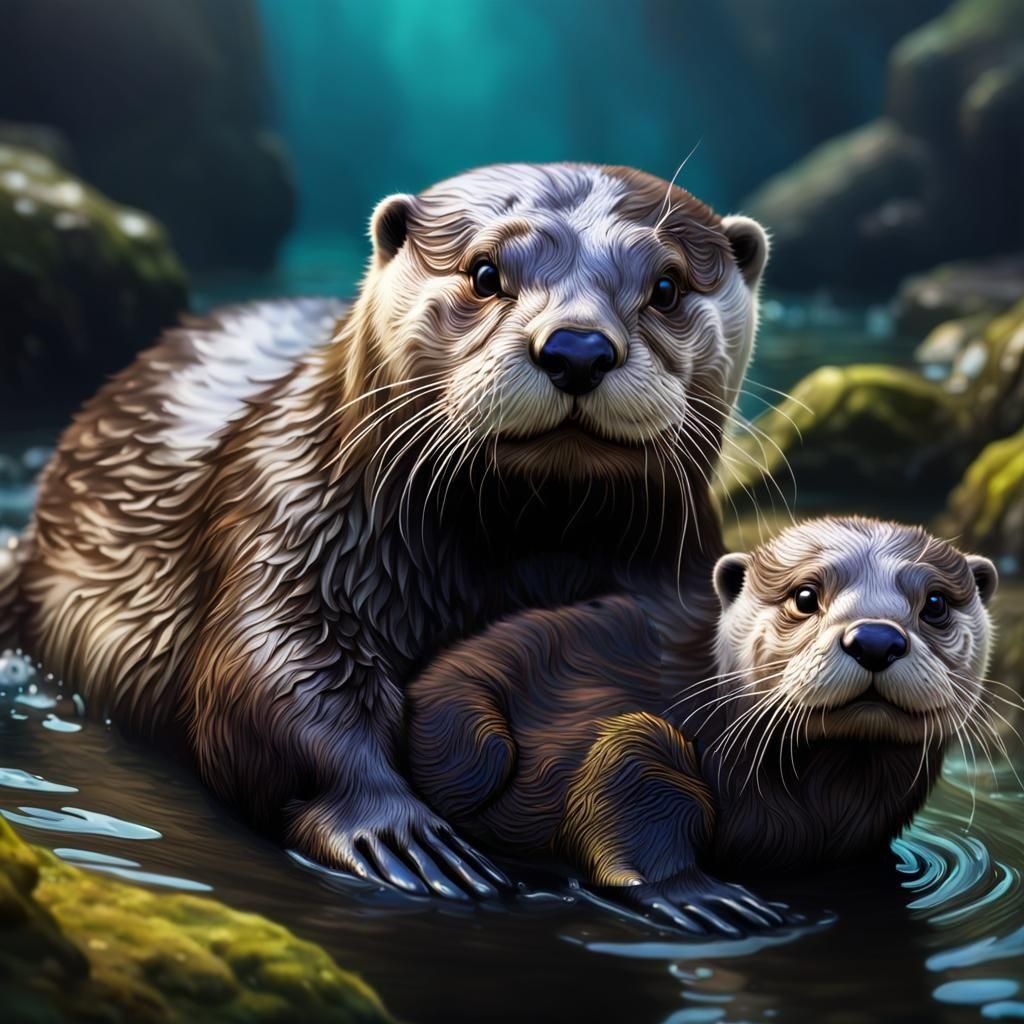 Fantastical Baby Otter in Detailed Digital Painting