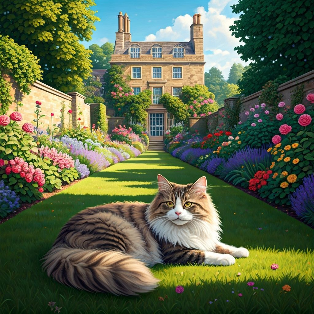 Cat in Garden, Painterly Style of William Morris