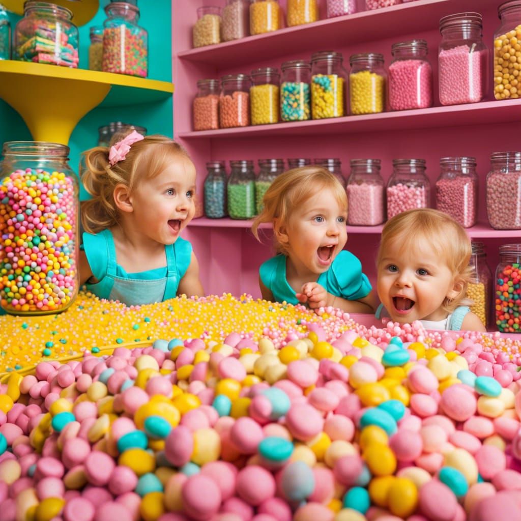 Toddlers in Whimsical Candyland Dreamscape