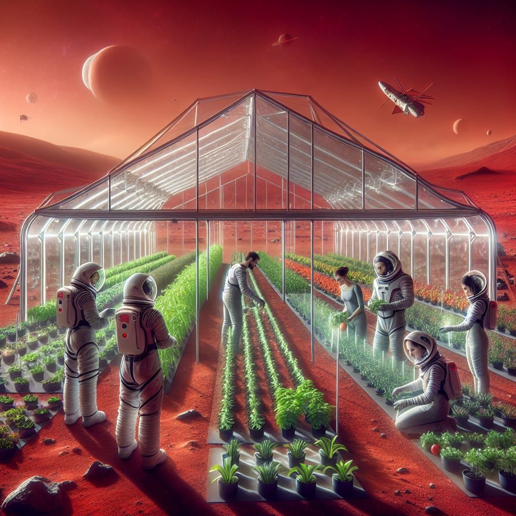 Humans in Sustainable Greenhouse on Mars, Celebrating Interc...