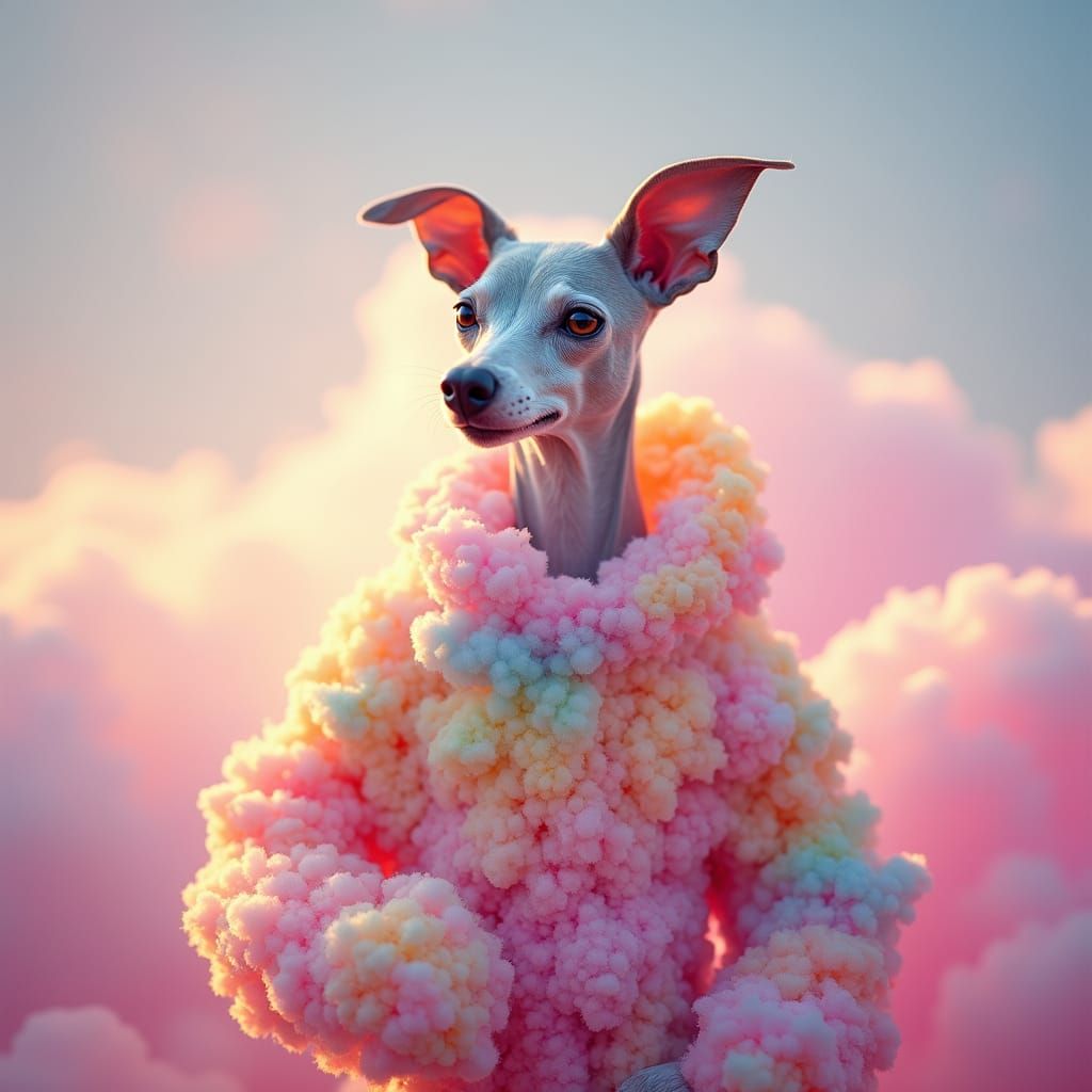 Rainbow Greyhound in Cloud Spacesuit, Digital Art