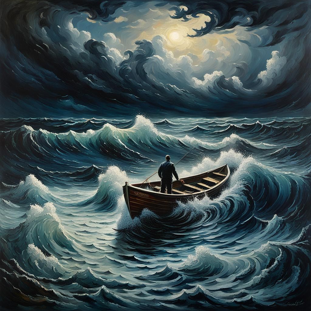 Man Lost at Sea: Oil Painting in Romantic Style