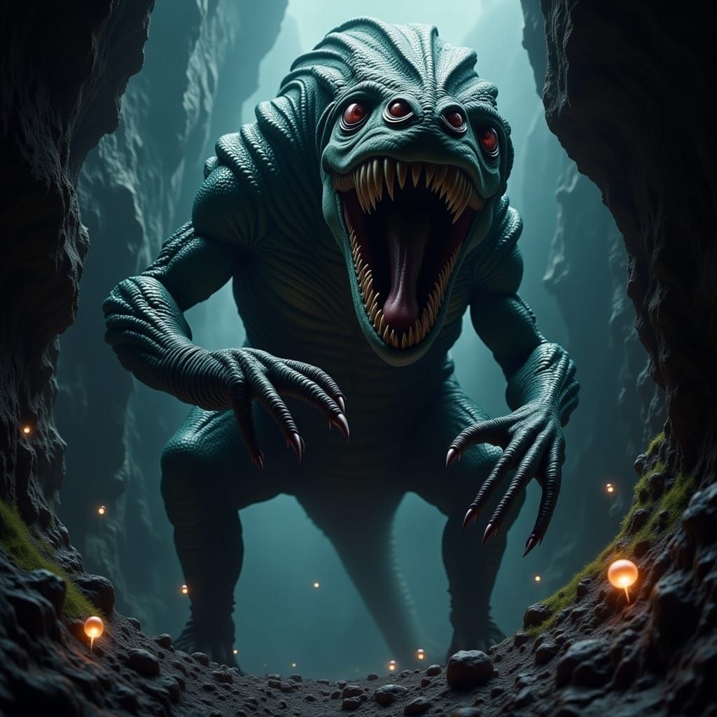 Colossal Armored Dinosaur Emerges from Dark Cave