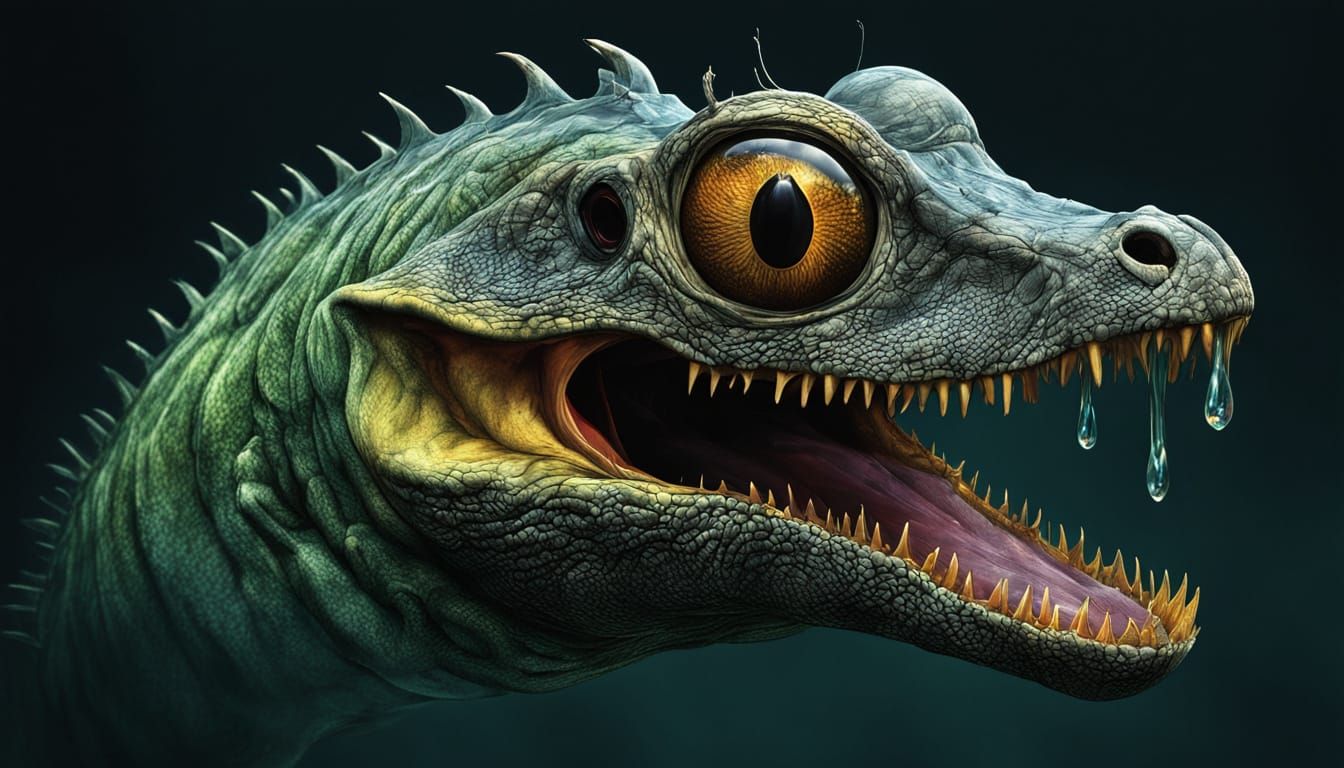 Surreal Art Nouveau Scene with Eel-Like Creature