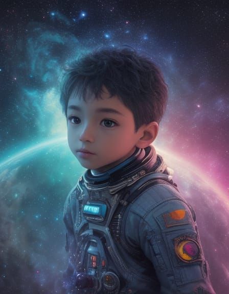 Cosmic Surrealism: Boy in Space Oil Painting