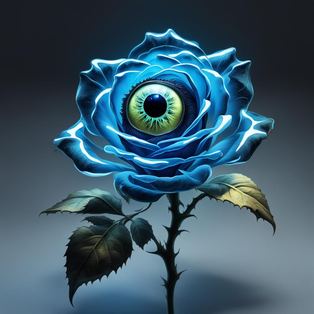 Glowing Carnivorous Blue Rose with Googly Eye