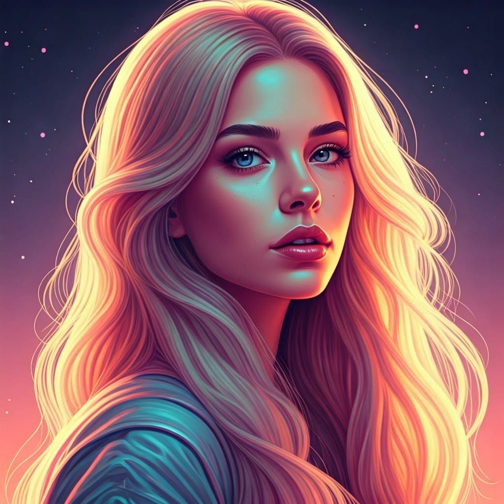 Ethereal Woman Portrait in Futuristic Pastel Landscape