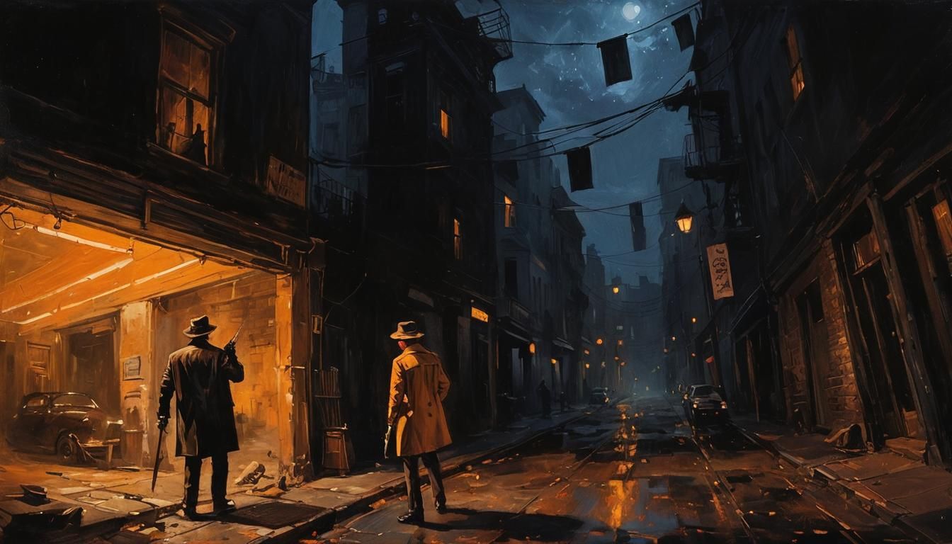 Noir Night Painting of Secrets and Danger
