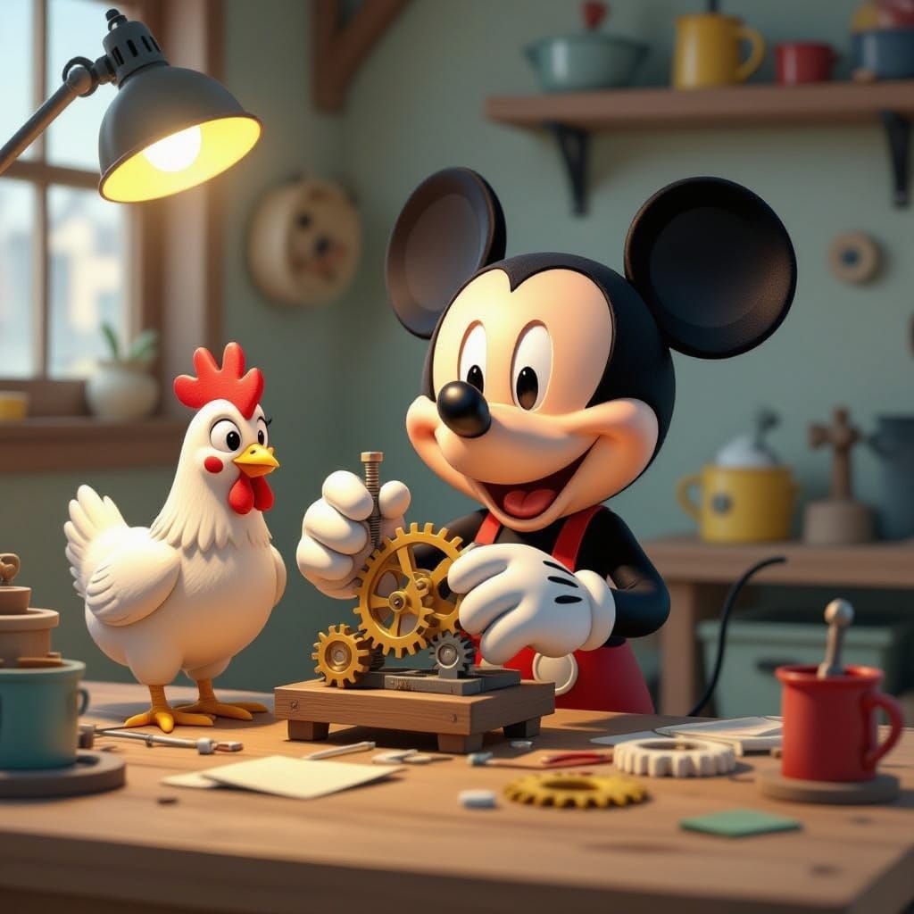 Mickey Mouse Invents Chickens in Whimsical Workshop