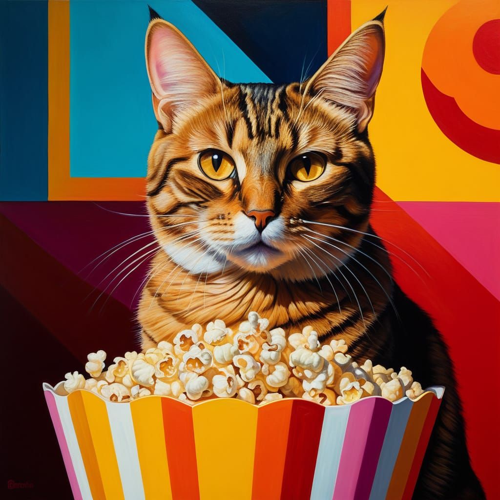 Cat Enjoys Popcorn in Ron Walotsky Style