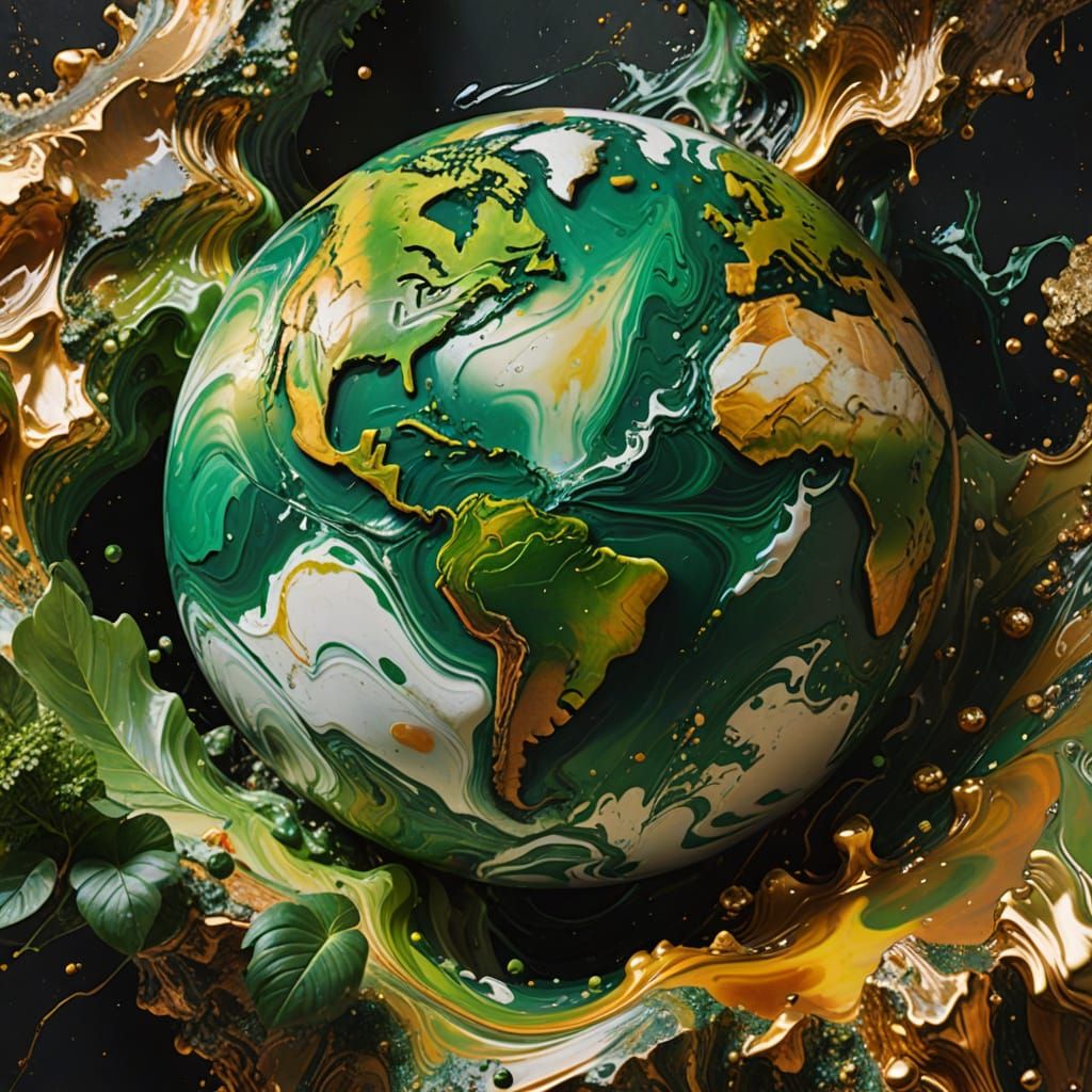 Glowing Earth Marble in Lush Oil Painting