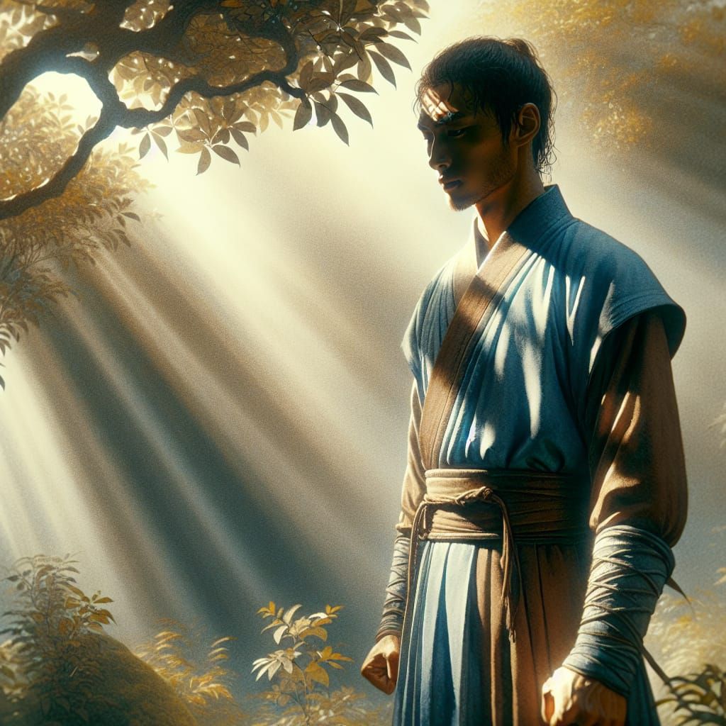 Serene Shaolin Monk in Ukiyo-e Style, Watercolor Technique