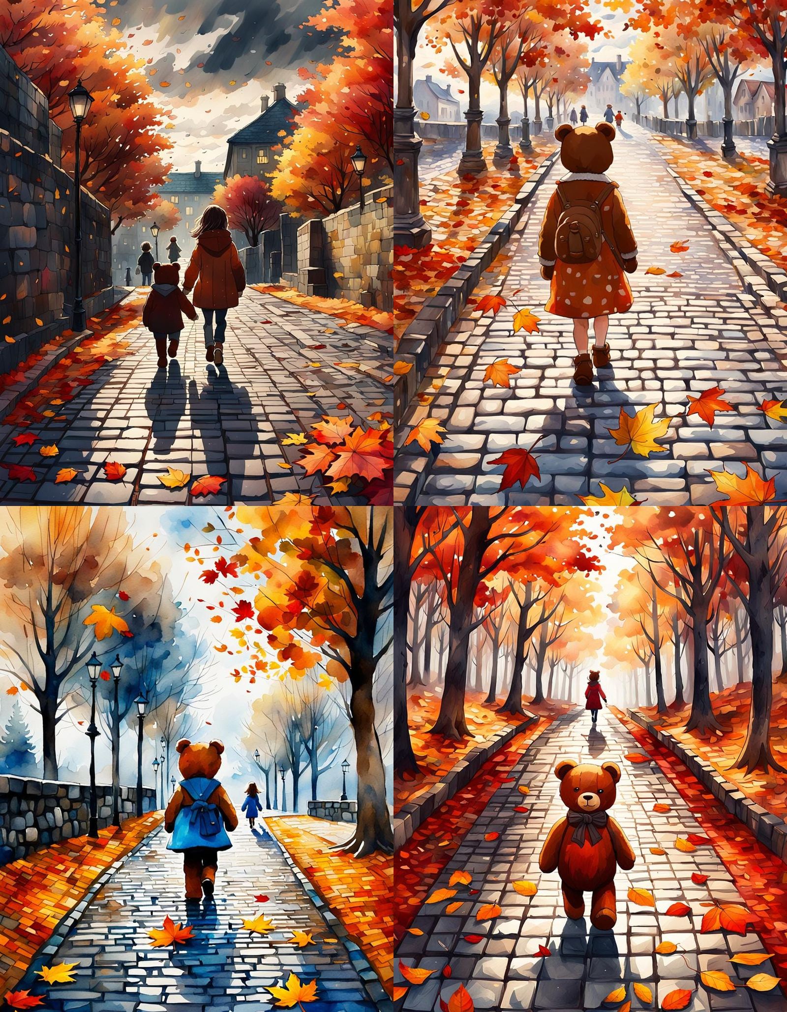 Girl with Teddy Bear in Autumn Anime Style