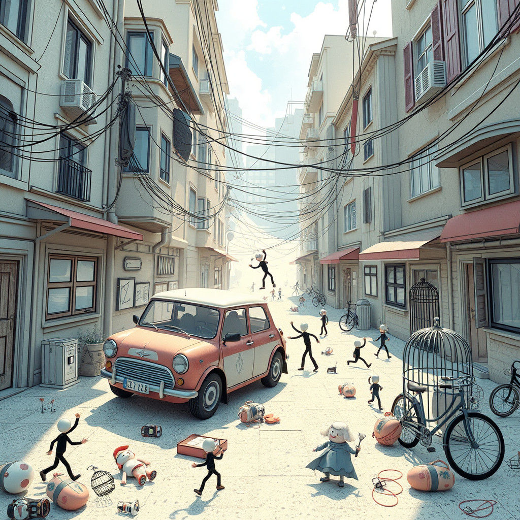 Playful Scribbled Cityscape in Anime Style