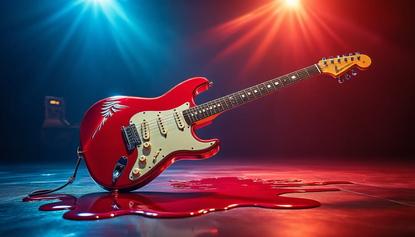 Fantastical Chuck Berry Guitar with Bleeding Angel Wings